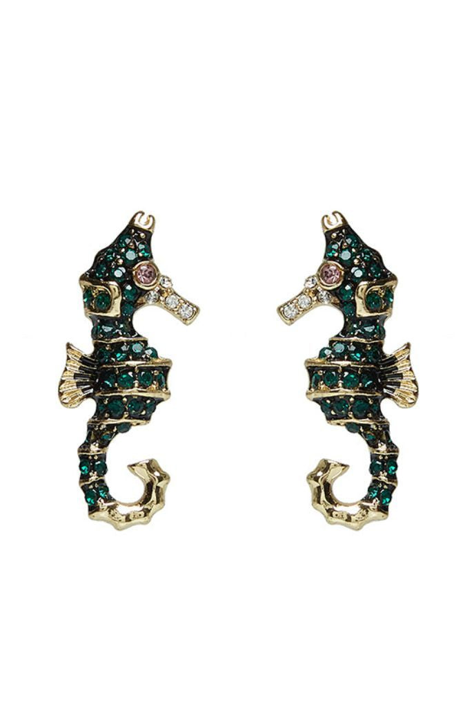 Ora Seahorse Green Stud Earrings - Front