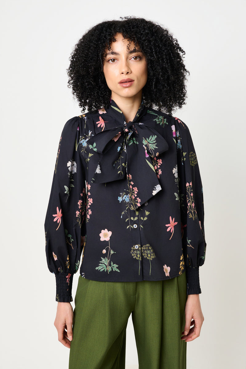 Aditi Flower Press Print Tie Neck Blouse - Multi Colour - Front
