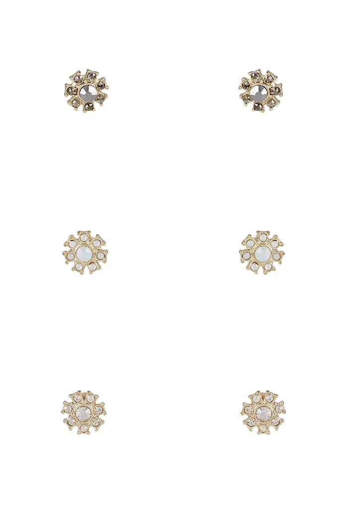 Amaia Flower Stud Set of 3 Earrings - Front