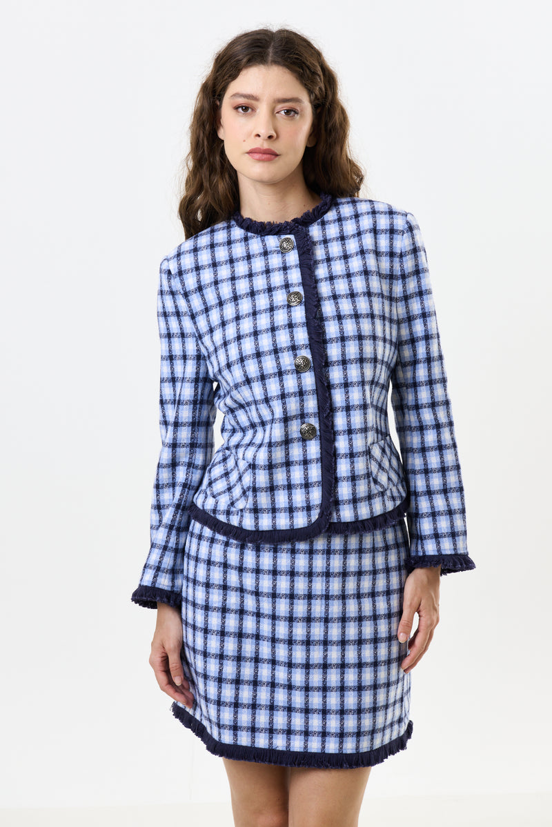 Amora Spring Tweed Fringe Trim Jacket - Front
