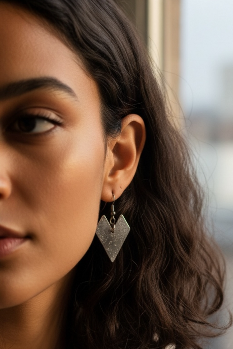 Antique Finish Arrow Shape Drop Earrings - Front