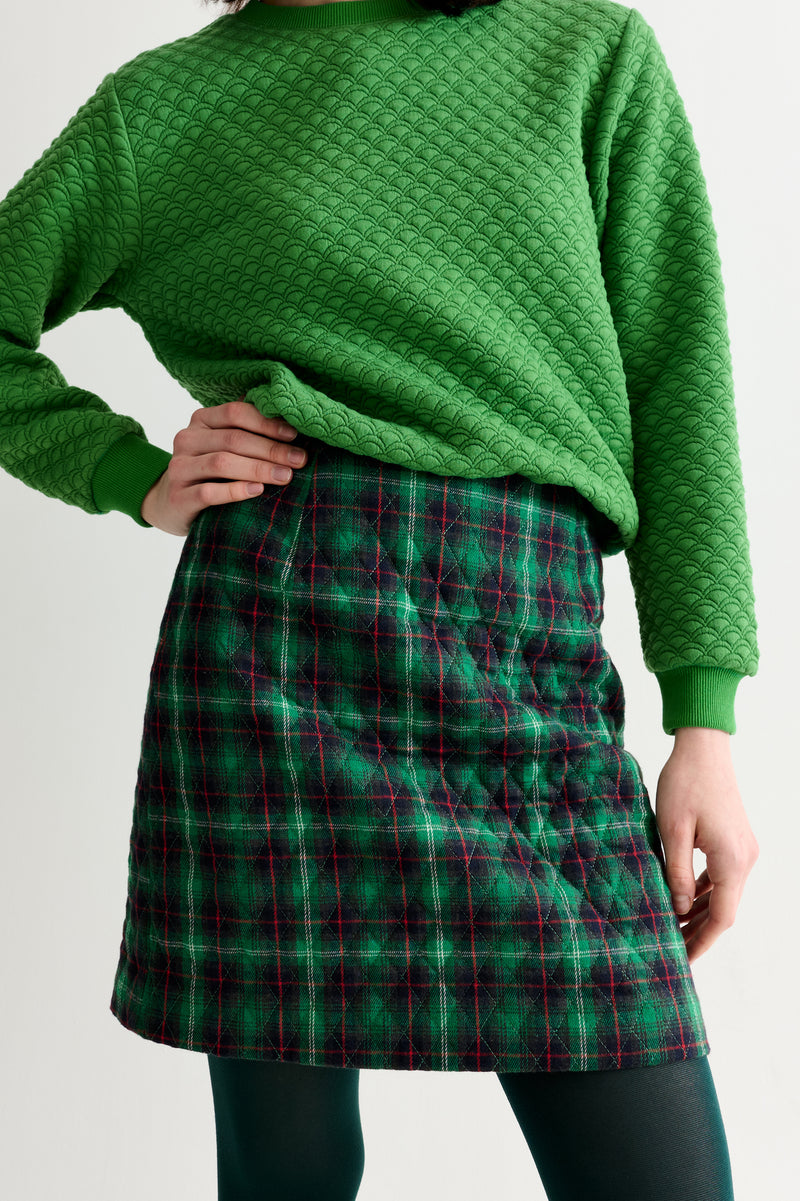 Aubin Winter Check Quilted Mini Skirt – Green - Front