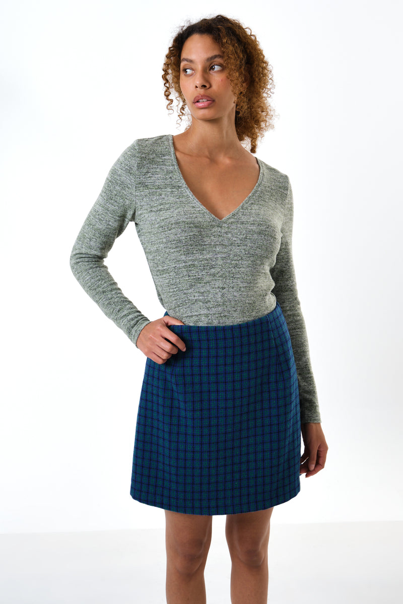 Aubin Wyoming Check A-Line Mini Skirt - Blue - Front