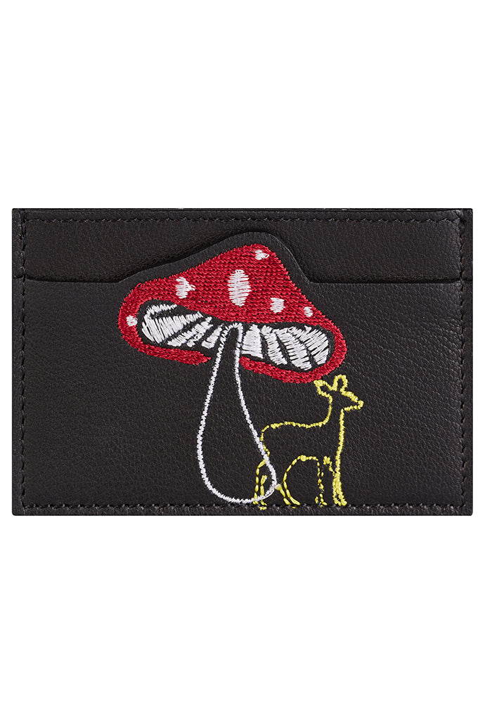 Aurelie Toadstool Embroidered Leather Card Holder - Front