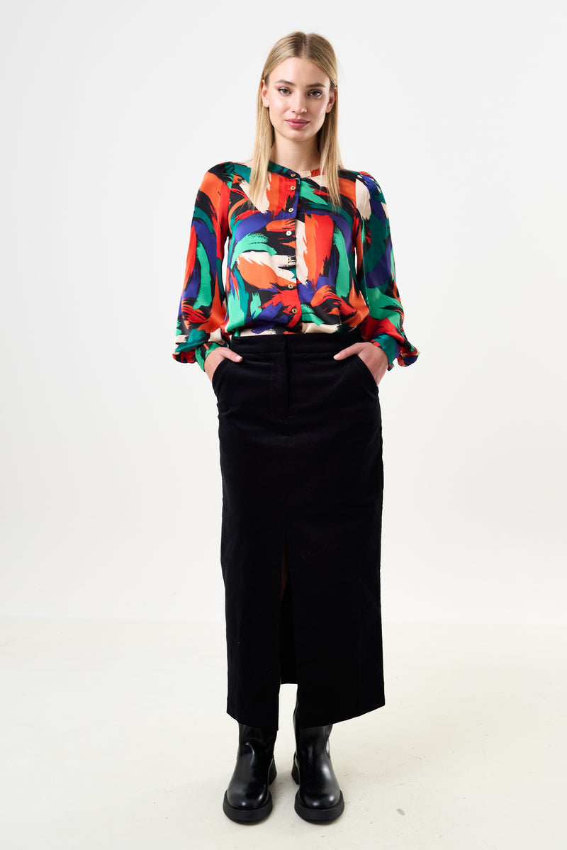 Balthazar Babycord Midi Pencil Skirt - Black - Front