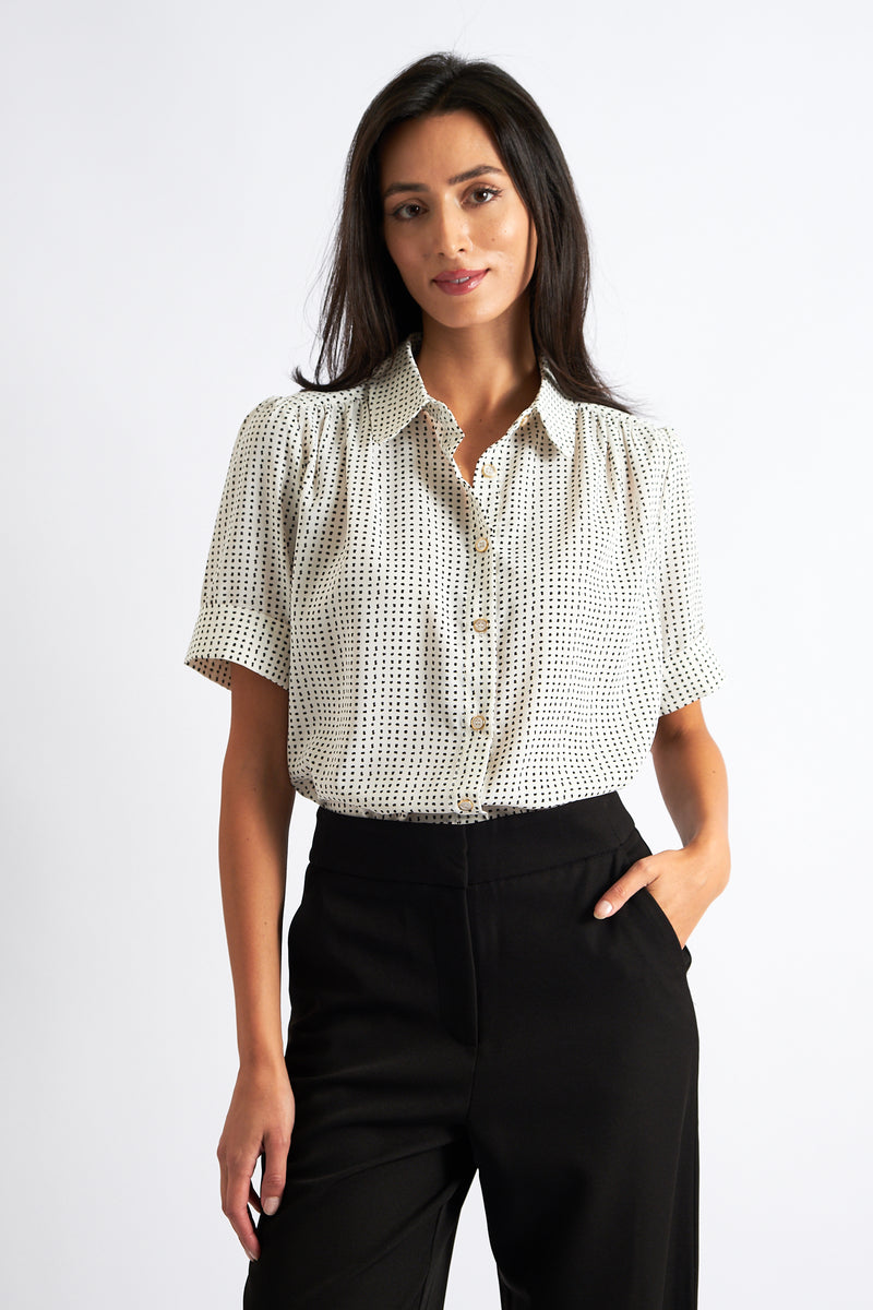 Barclay Mono Optic Print Short Sleeve Shirt Black and White - Front