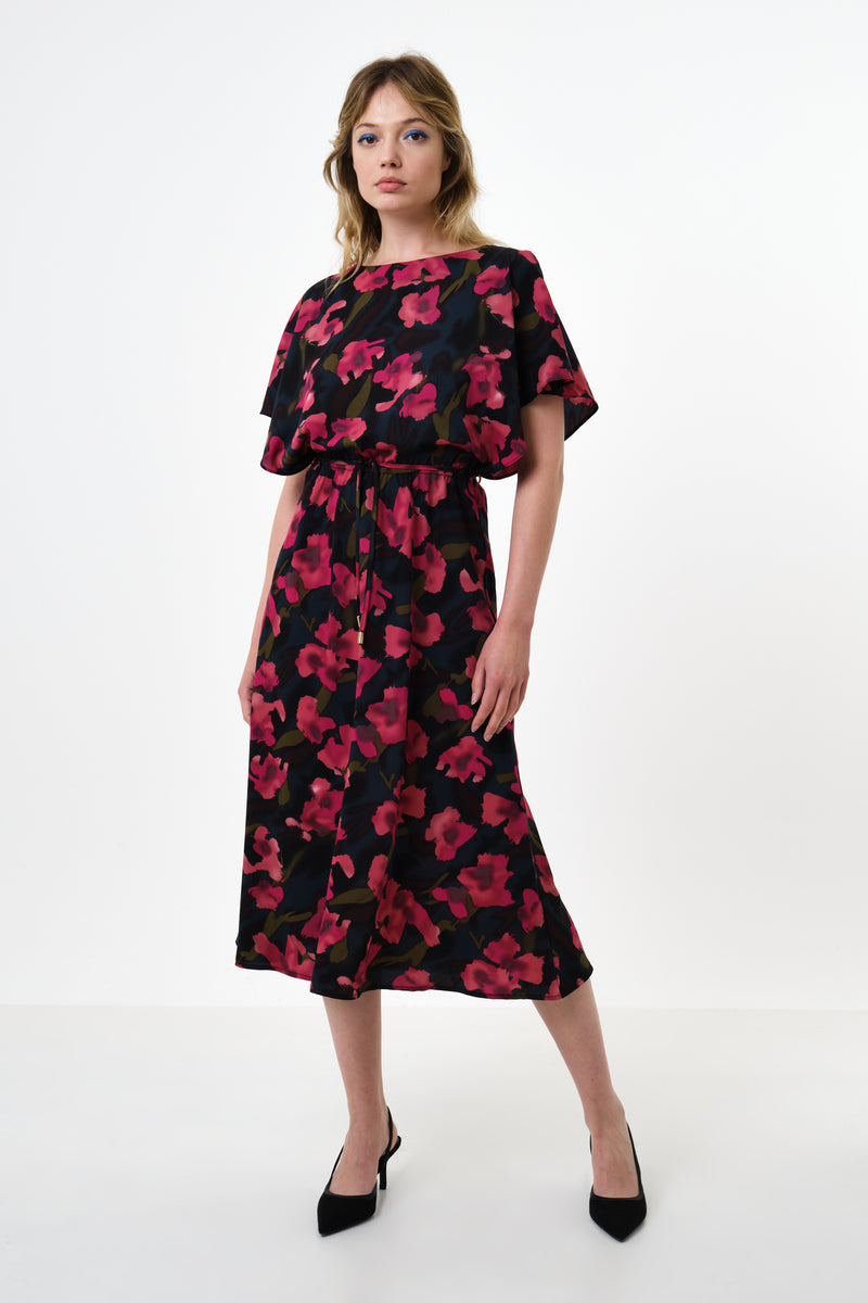 Basford Watermark Floral Print Cape Sleeve Midi Dress - Front