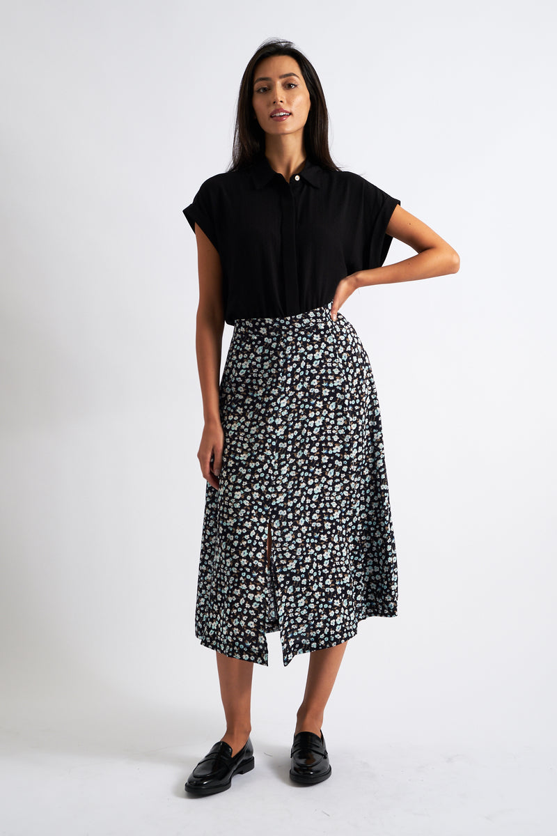 Bertie Floral Midi Skirt Navy - Front