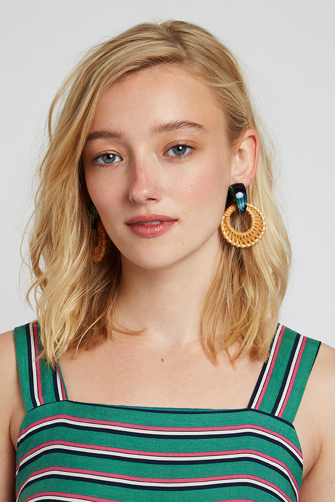 Bethany Green Tortoise Shell And Bamboo Hoop Earring - Front