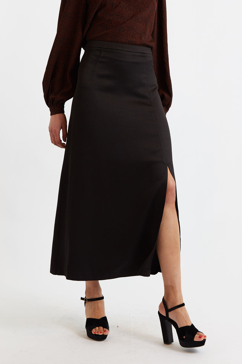 Blanche Sustainable Satin Back Crepe Maxi Skirt - Black - Front
