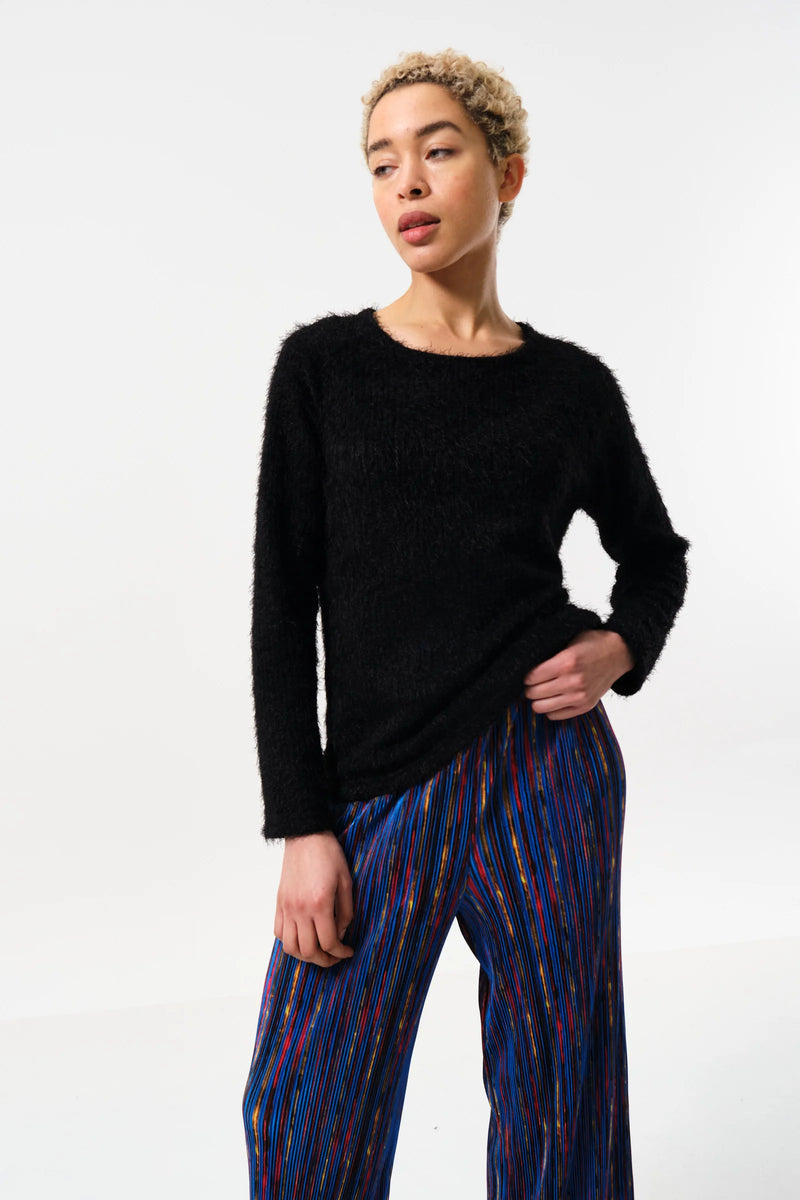 Blanka Eyelash Rib Long Sleeve Jumper - Black - Front