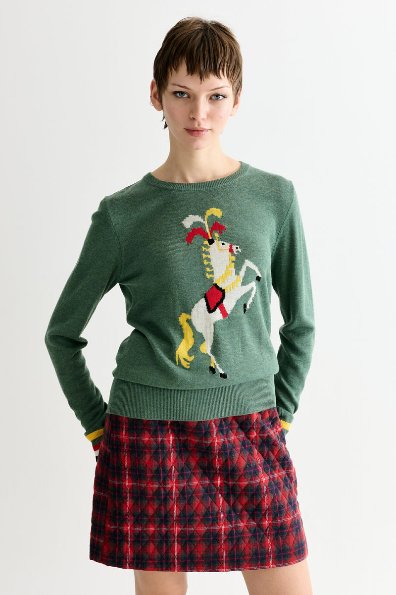 Bly Green Circus Pony Intarsia Jumper - Front