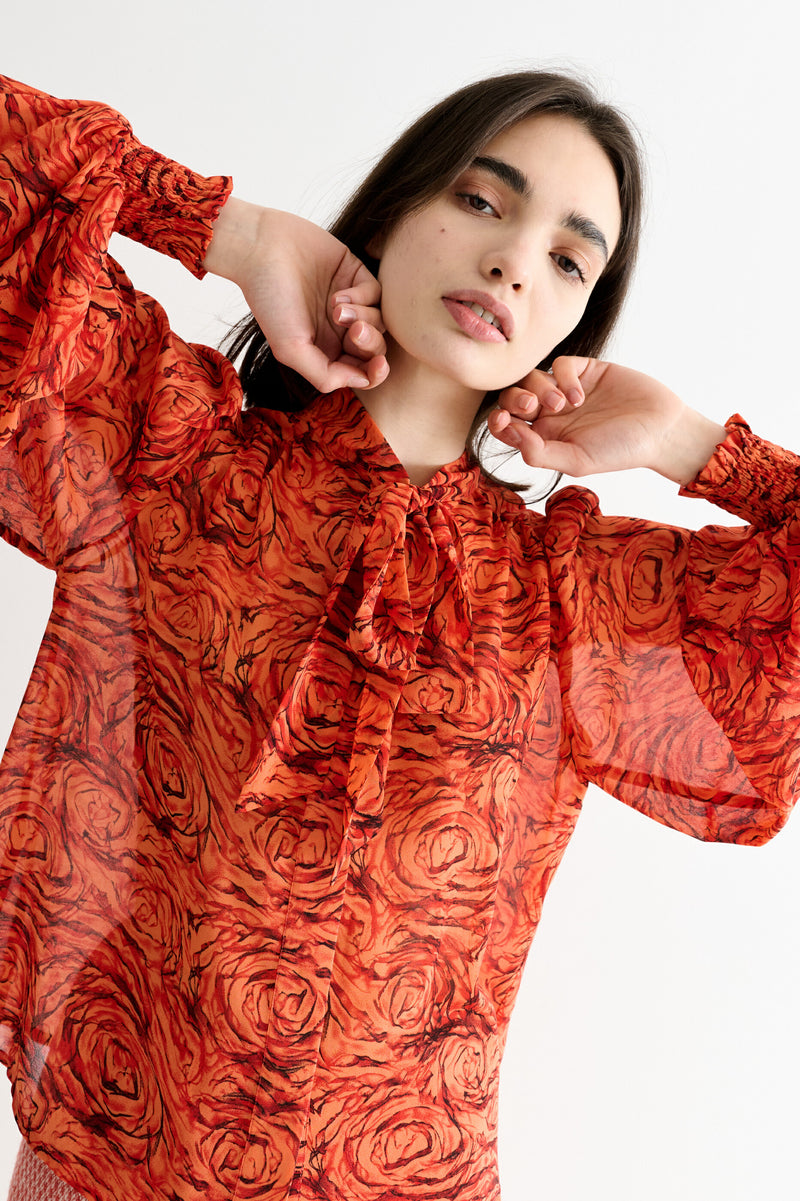 Boo Rosechild Tie Neck Blouse – Apricot - Front