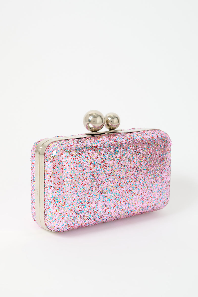 Bubble Pink Gilitter Clutch - Front