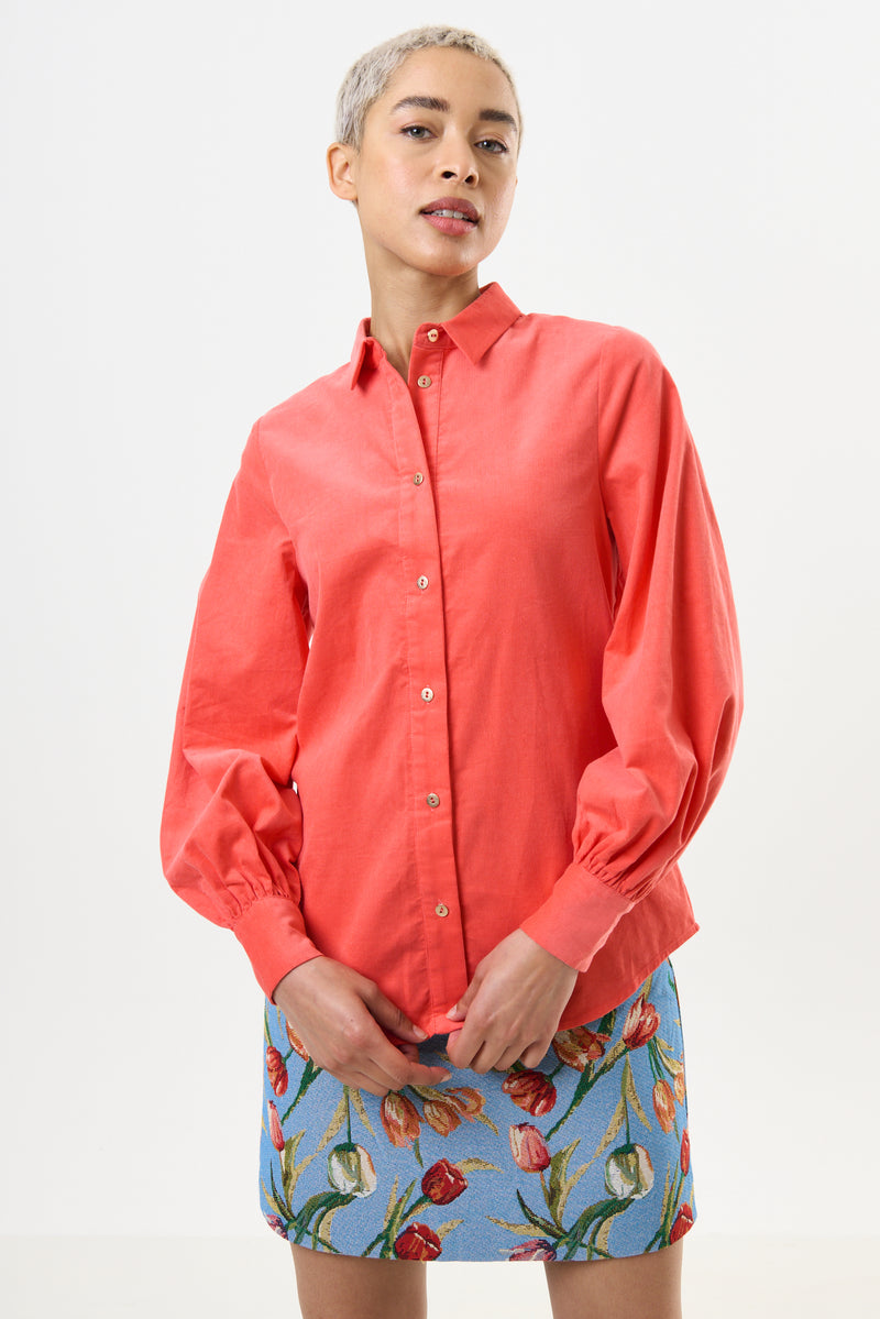 Byron Lightweight Baby Cord Shirt - Apricot - Front