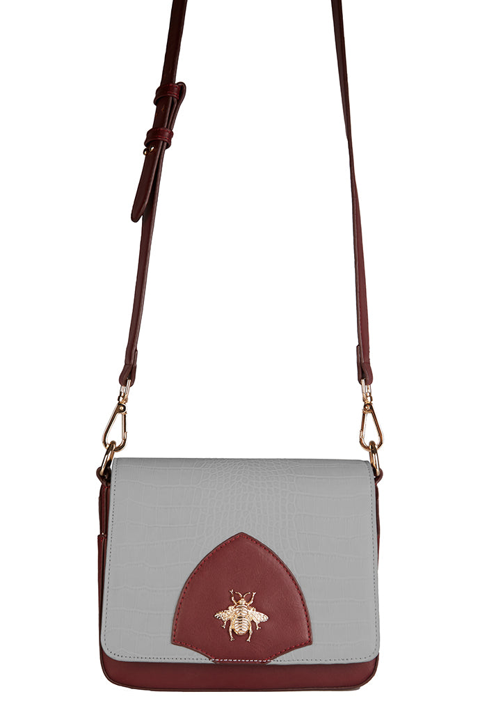Baye Crossbody Burgandy Bag in Grey - Front