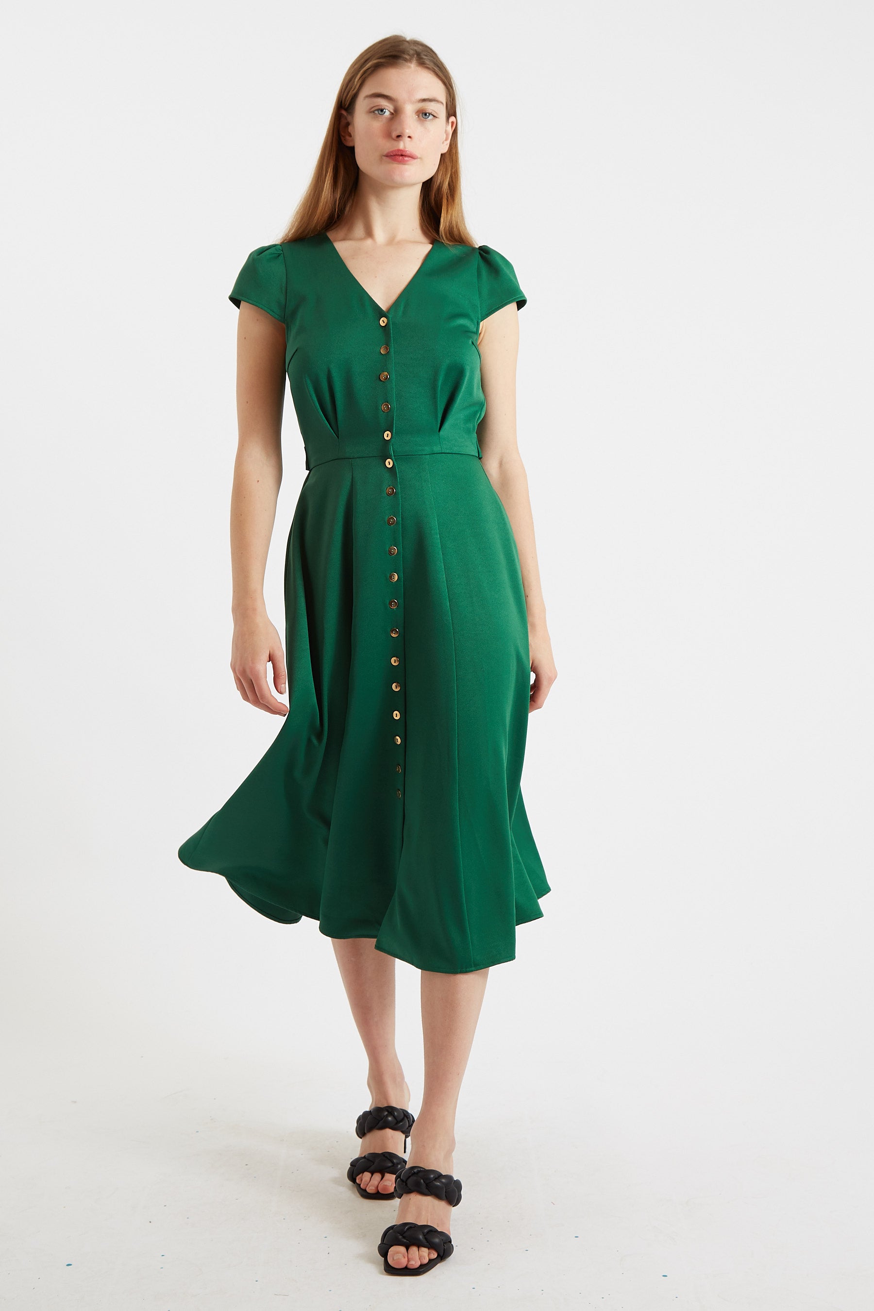 Cathy Satin Back Crepe Midi Dress Green Louche
