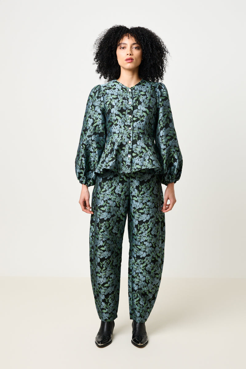 Sutton Blossom Jacquard Barrel Trouser - Black - Front