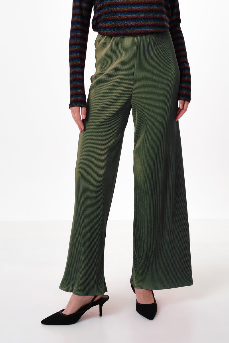 Clothide Pleated Wide Leg Trousers - Sage - Front