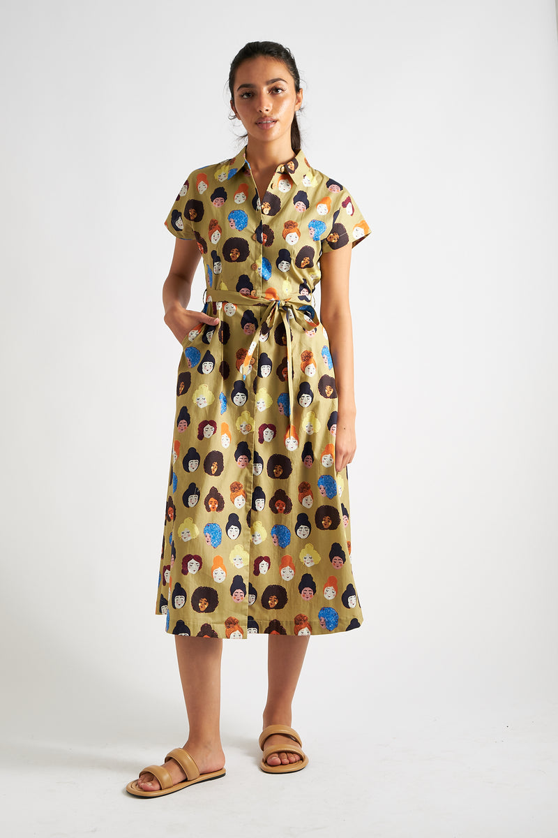 Dancia Besties Print Midi Shirt Dress - Front