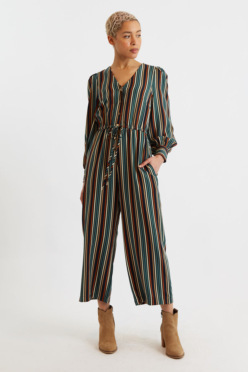Darcy Winter Stripe Long Sleeve Jumpsuit - Front