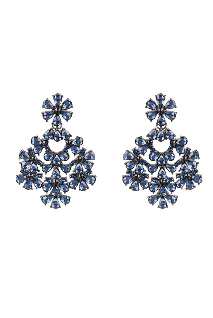 Evie Floral Drop Oversized Navy Stone Earrings - Front