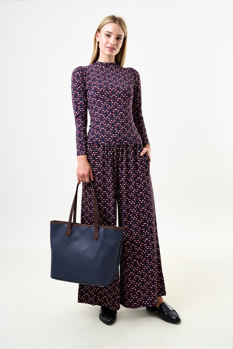 Amelia Contrast Strap Tote Bag - Navy - Front