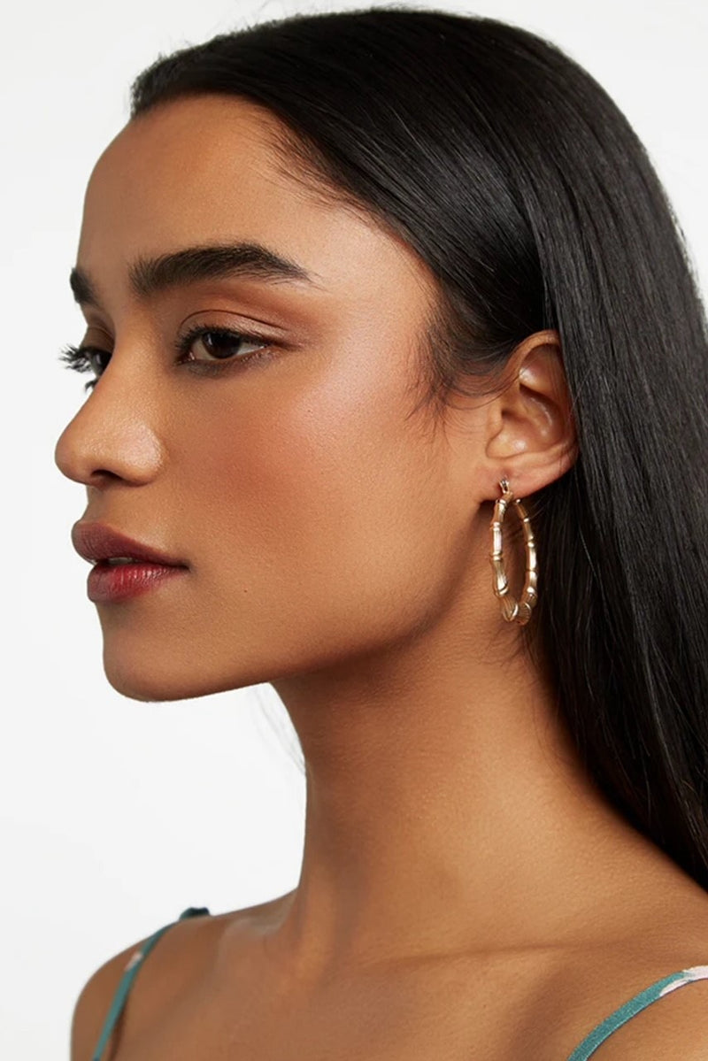 Louche Gedor Matt Gold Bamboo Hoop Earrings - Gold - Front