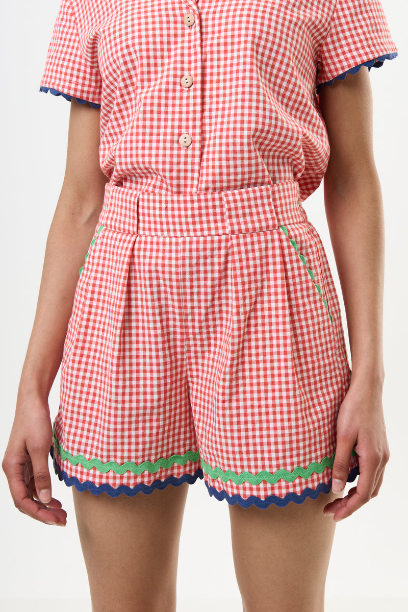 Hilton Gingham Ric Rac Trim Shorts - Red - Front