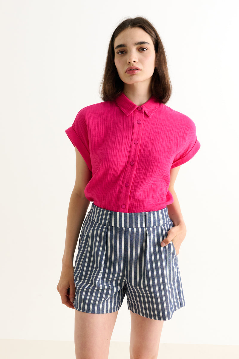 Hilton Ticking Stripe Shorts - Navy & White - Front