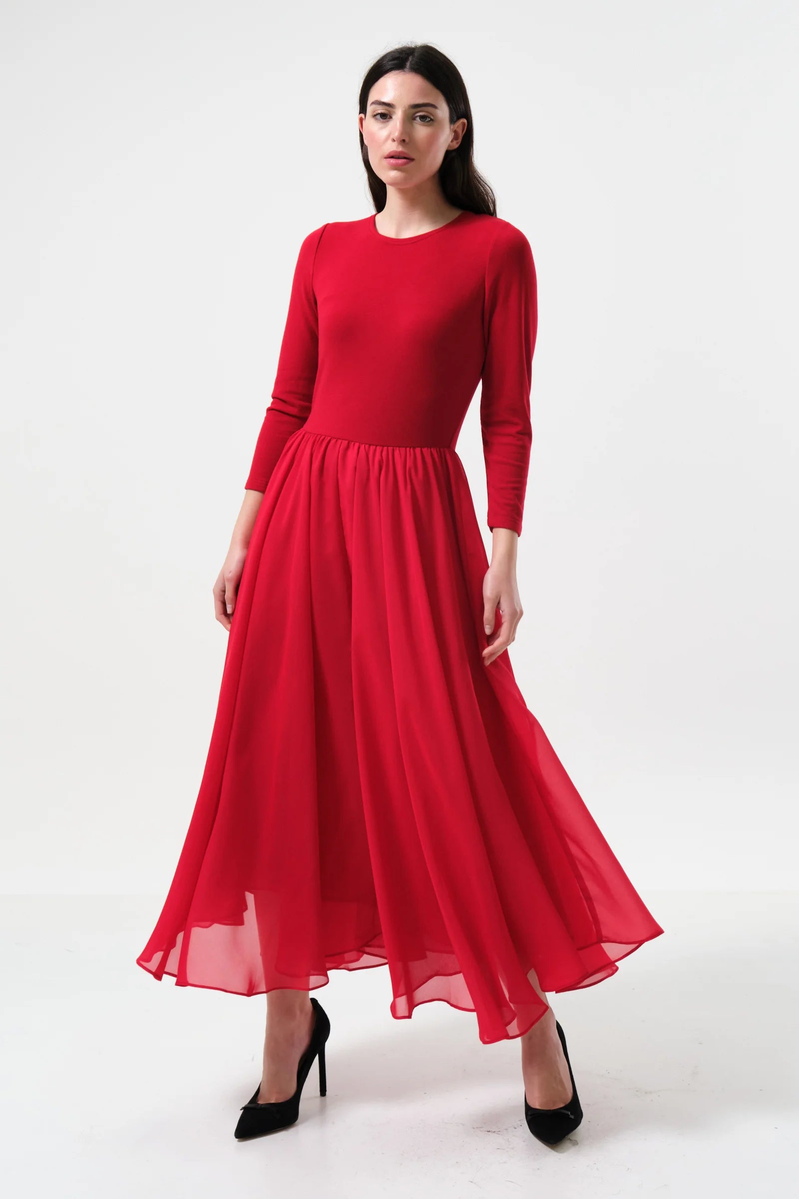 Red jersey midi dress discount