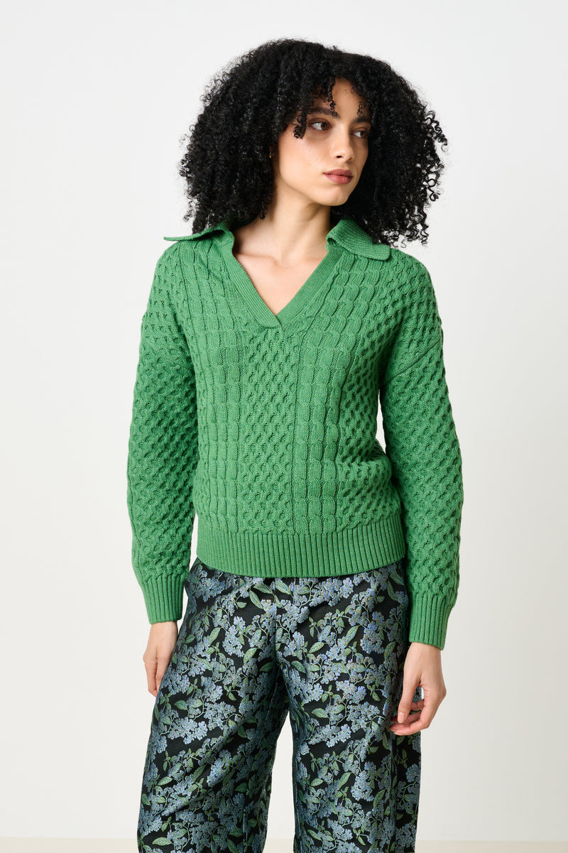 Jamie Cable Collar Jumper - Green - Front