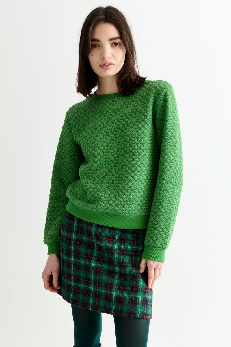 Jan Scallop Quilt Sweatshirt - Green - Front