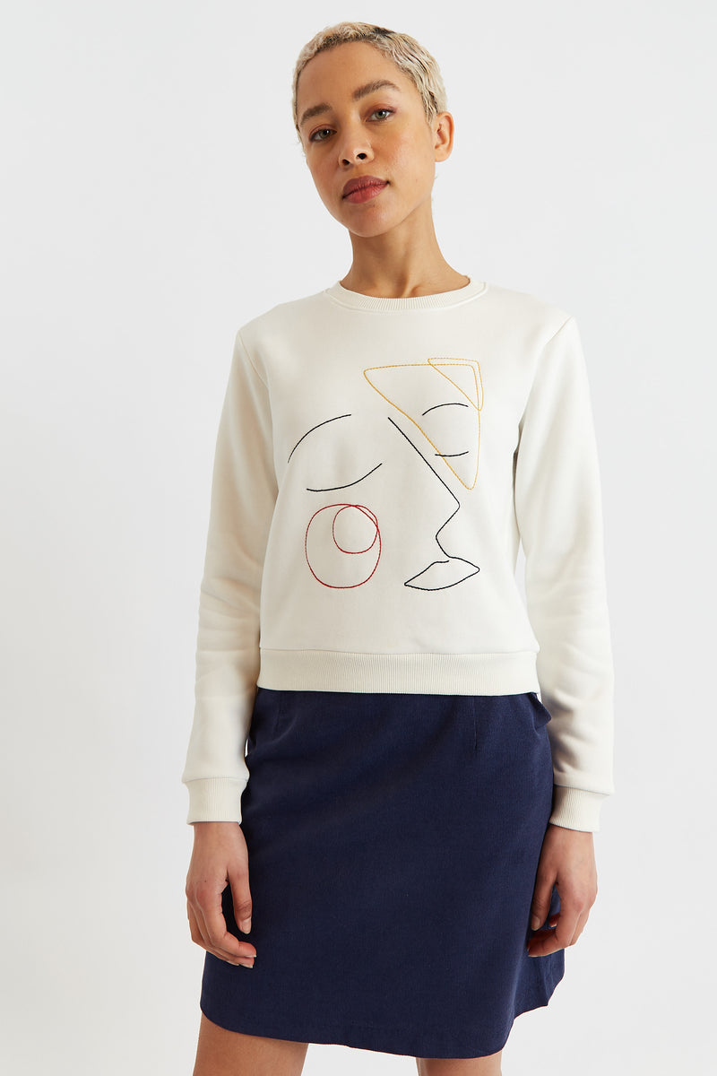 Jan Facetime Embroidered Sweatshirt - Off White - Front