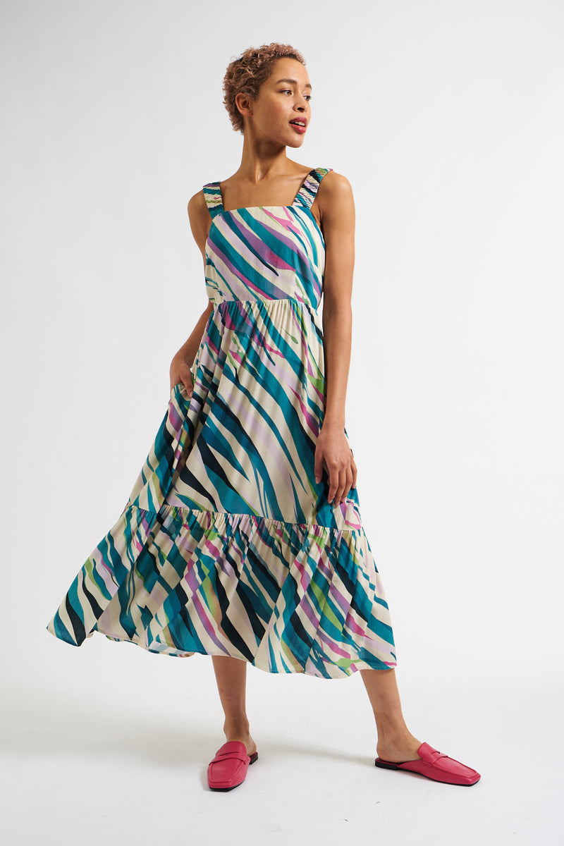 Jema Diagonal Wave Print Midi Sundress - Front