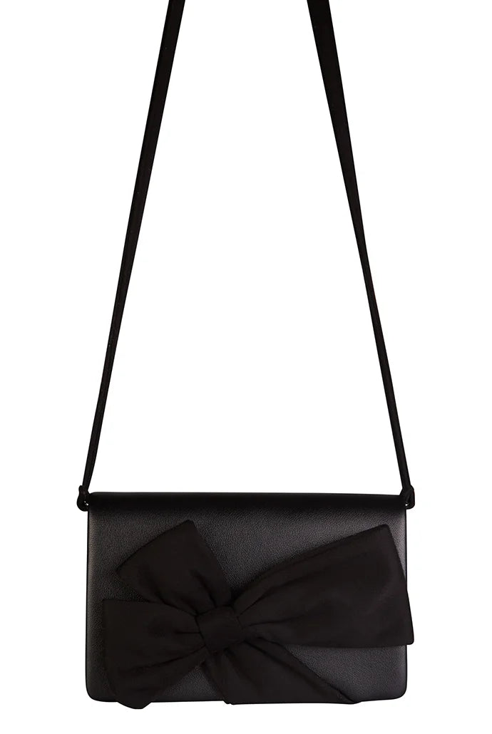 Jolie Bow Detail Crossbody Bag in Black - Front