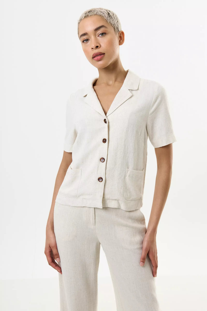 Kit Linen Mix 2 Pocket Short Sleeve Resort Shirt - Natural - Front