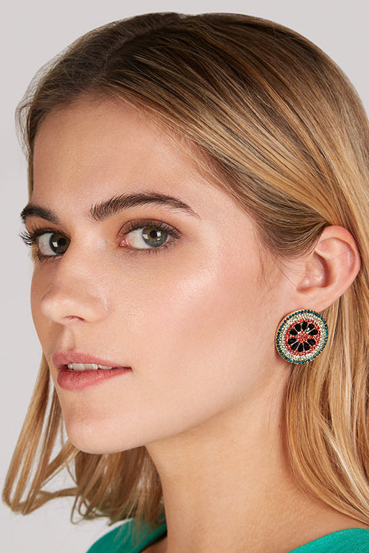 Louche Kitty Diamante Watermelon Stud Earrings