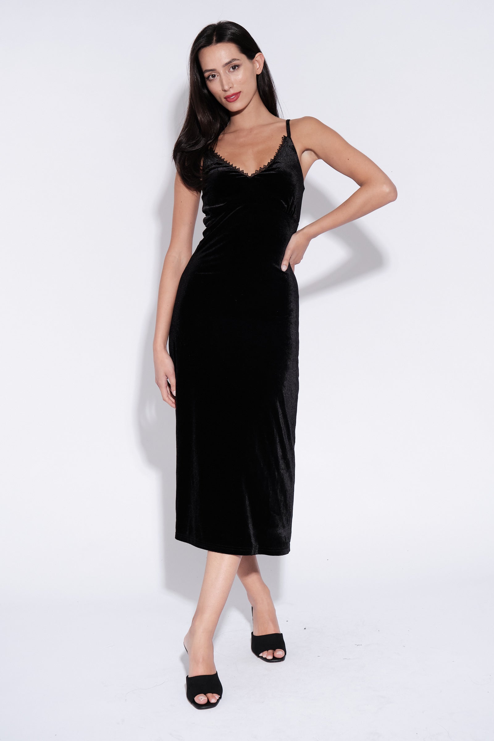 Black slip online midi dress