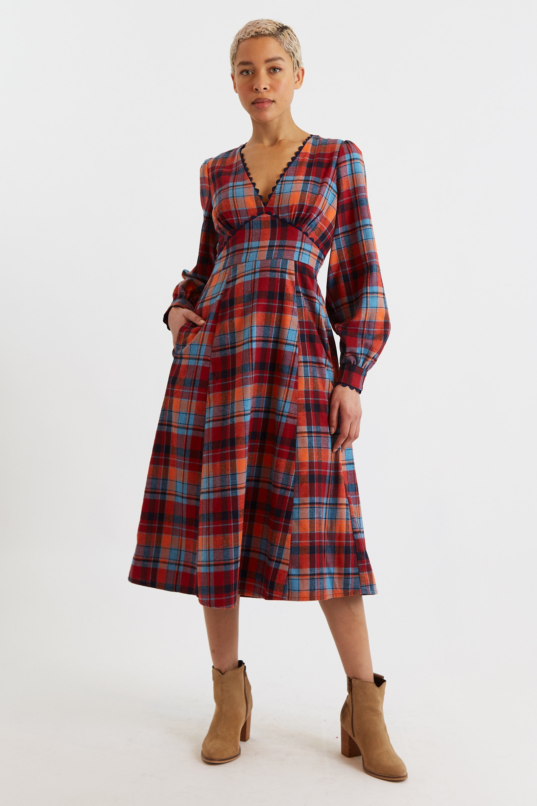 Long sleeve checkered dress sales
