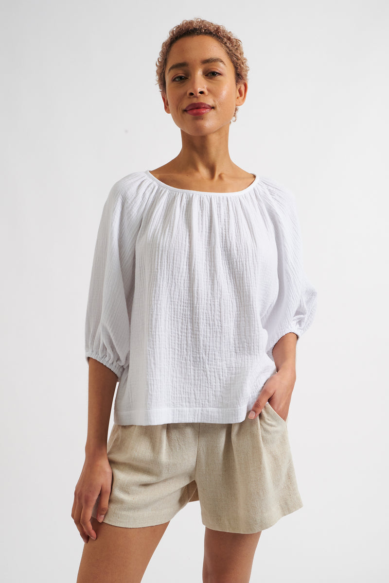 Mayanna Double Gauze Blouse - White - Front