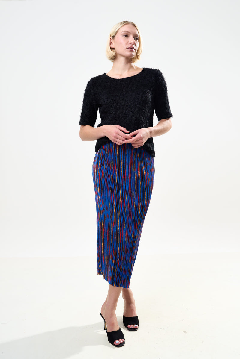 Maylis Abstract Print Pleat Midi Skirt - Front