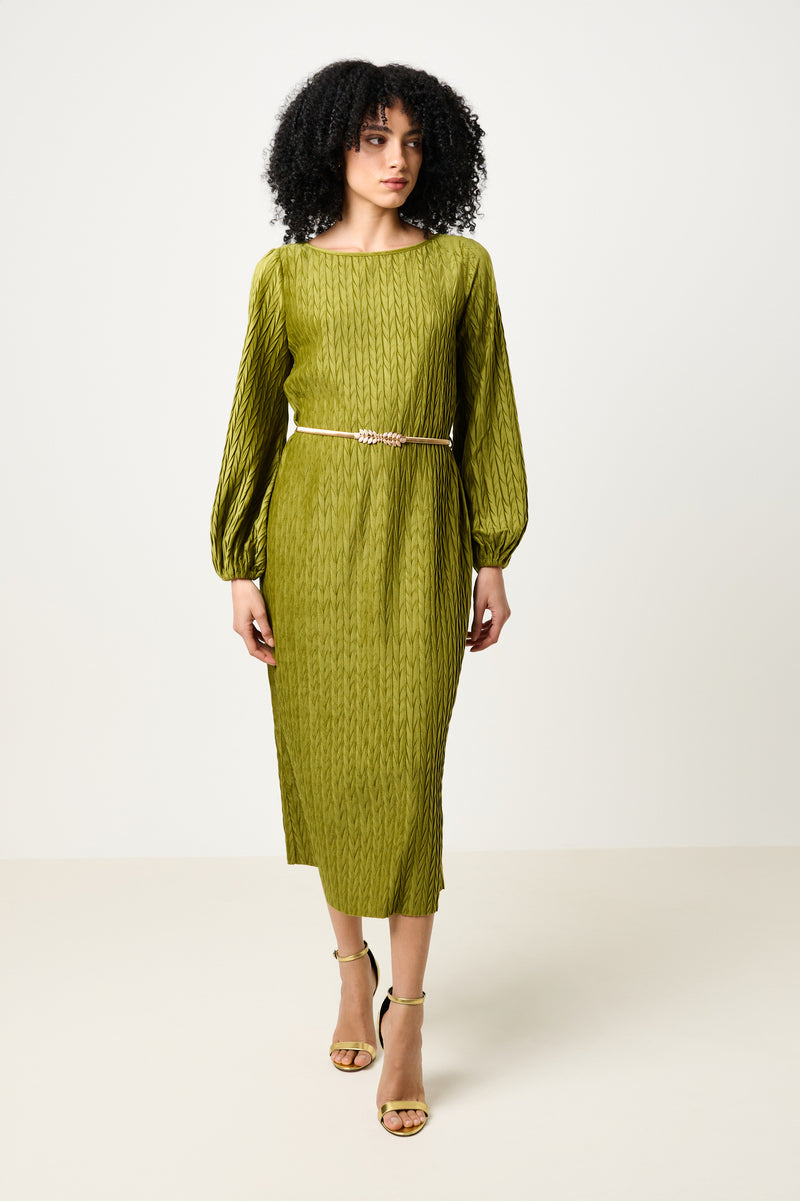 Milene Velvet Pleat Midi Dress - Kiwi - Back