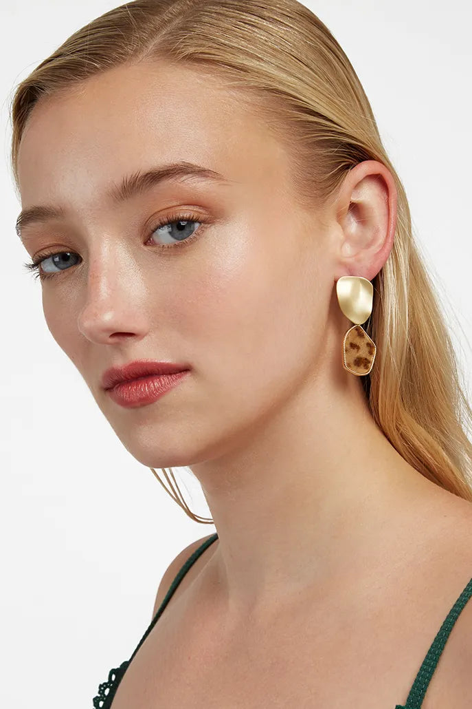 Malachi Matte Gold Leopard Drop Earrings - Front