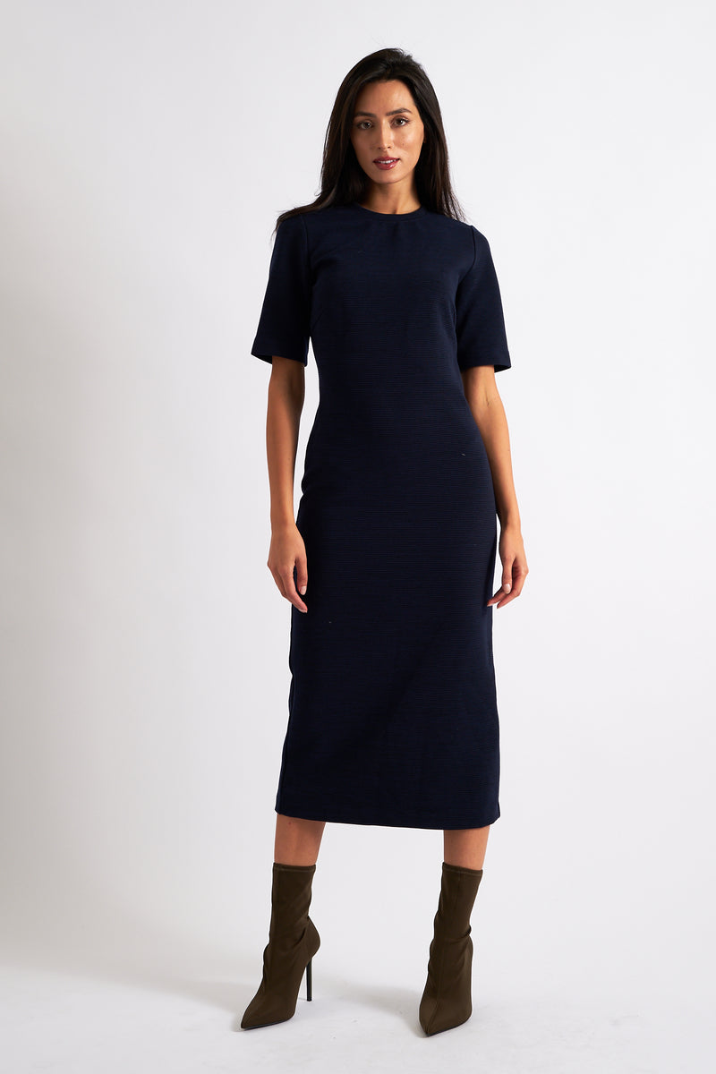 Nila Rib Bodycon Midi Dress - Navy - Front