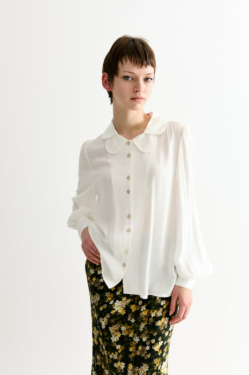 Octavia Moss Crepe Overlap Collar Shirt - Off White - Front