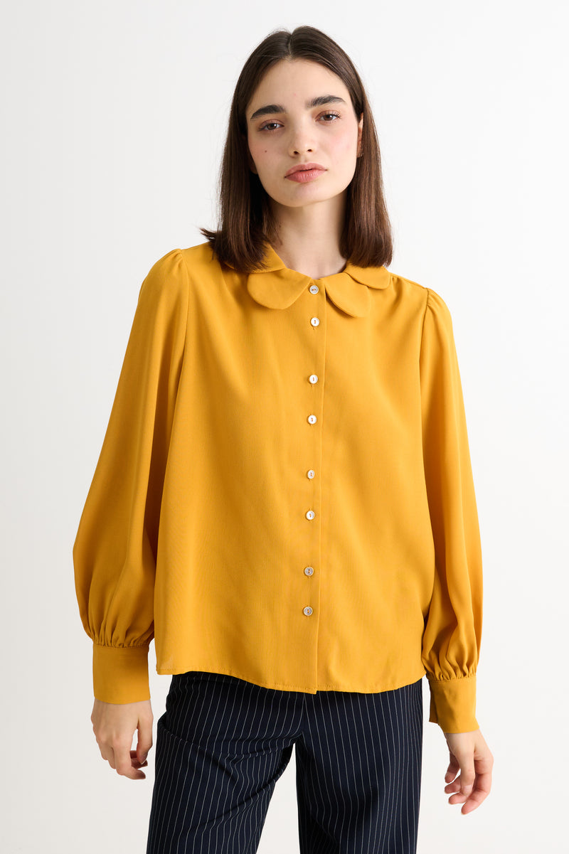 Octavia Crepe Petal Collar Blouse - Mustard - Front