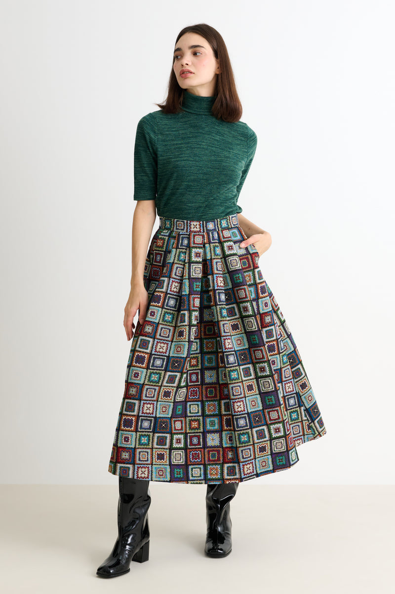 Pasadena 70'S Patch Jacquard Midi Skirt - Front
