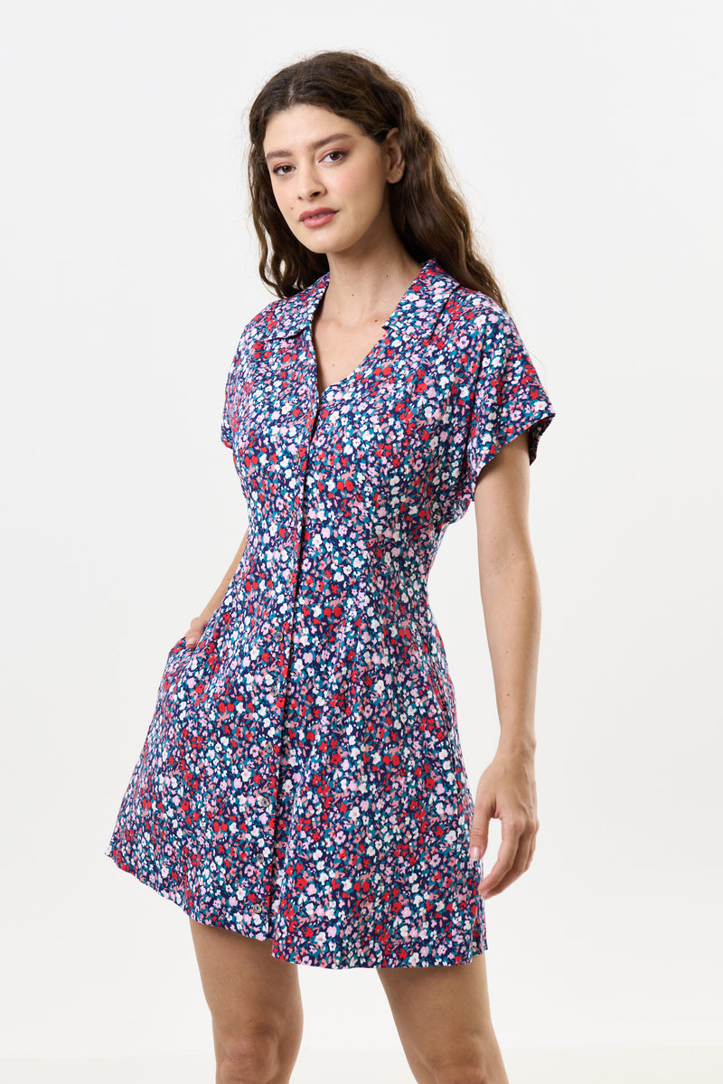 Prudence Tutti Frutti Print Laced Back Mini Dress - Front