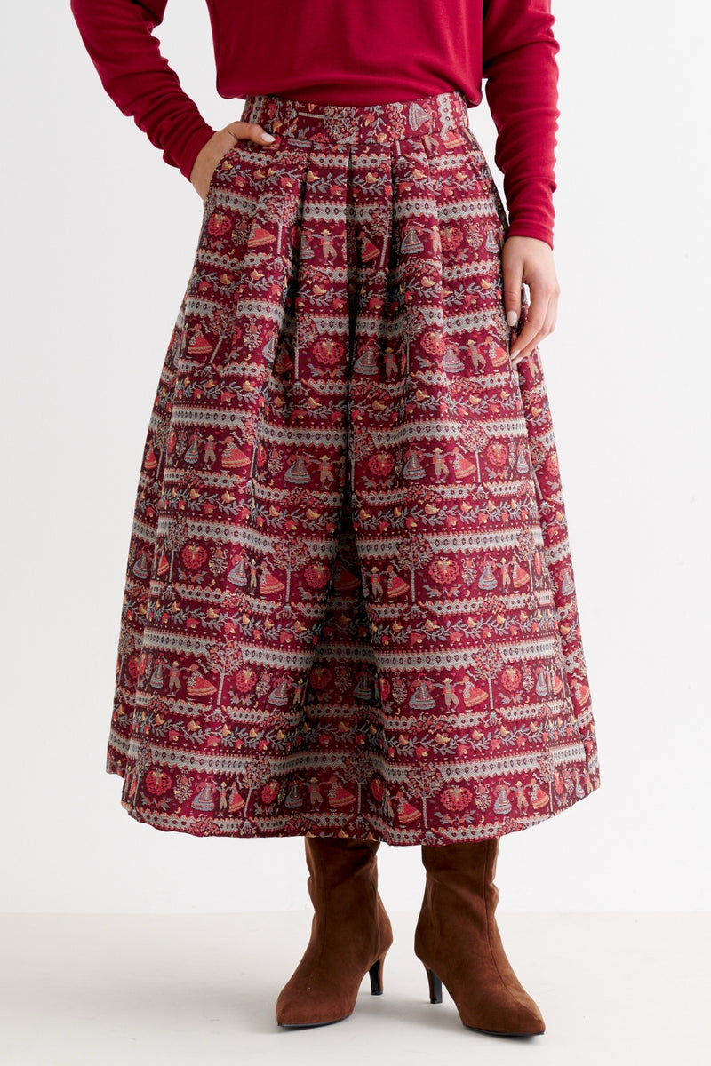 Pasadena Heirloom Jacquard Midaxi Skirt - Wine